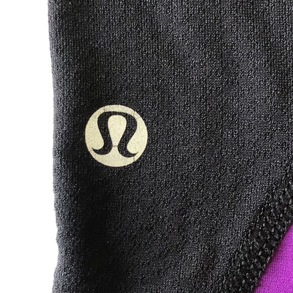 LULULEMON Womens Capri Leggings Black Purple Racing Size 6 - Picture 3 of 12